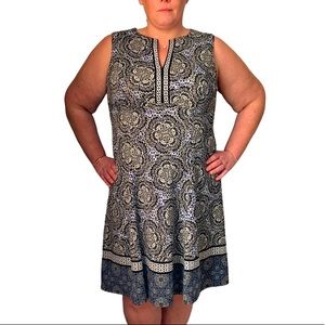 Maggy London 1X Navy Print Fit and Flare Dress